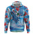 Hawaiian Waves Whale Zip Hoodie Kakau Art and Tropical Red Hibiscus Flowers