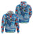 Hawaiian Waves Whale Zip Hoodie Kakau Art and Tropical Red Hibiscus Flowers