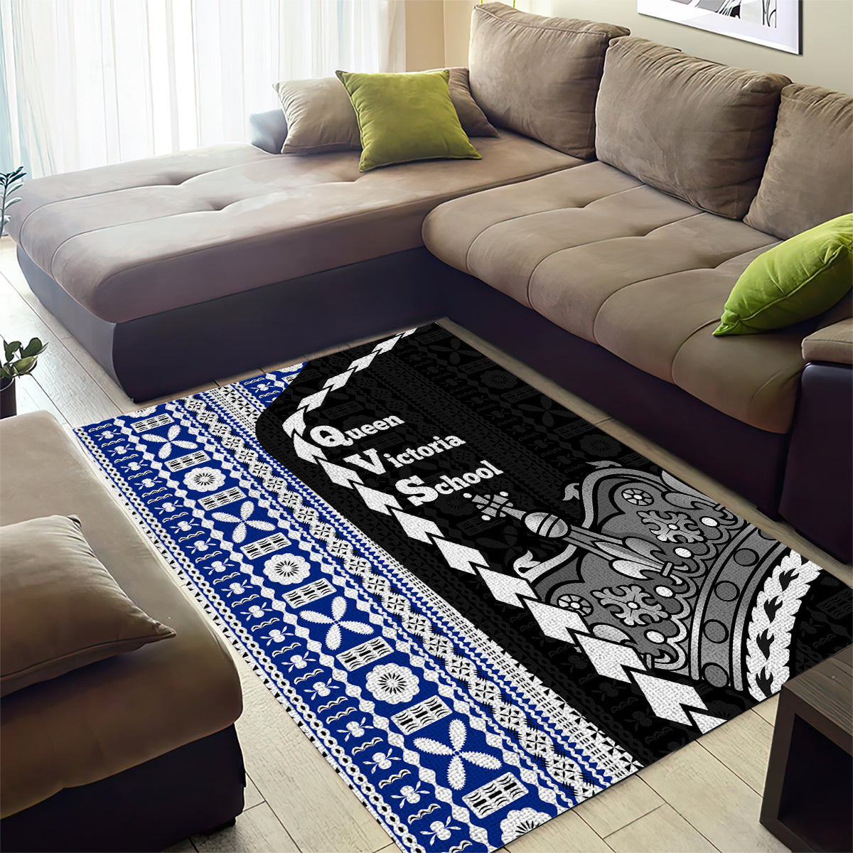 Fiji Queen Victoria School Area Rug Tapa and Polynesian Tribal Pattern Half Style LT03 - Polynesian Pride