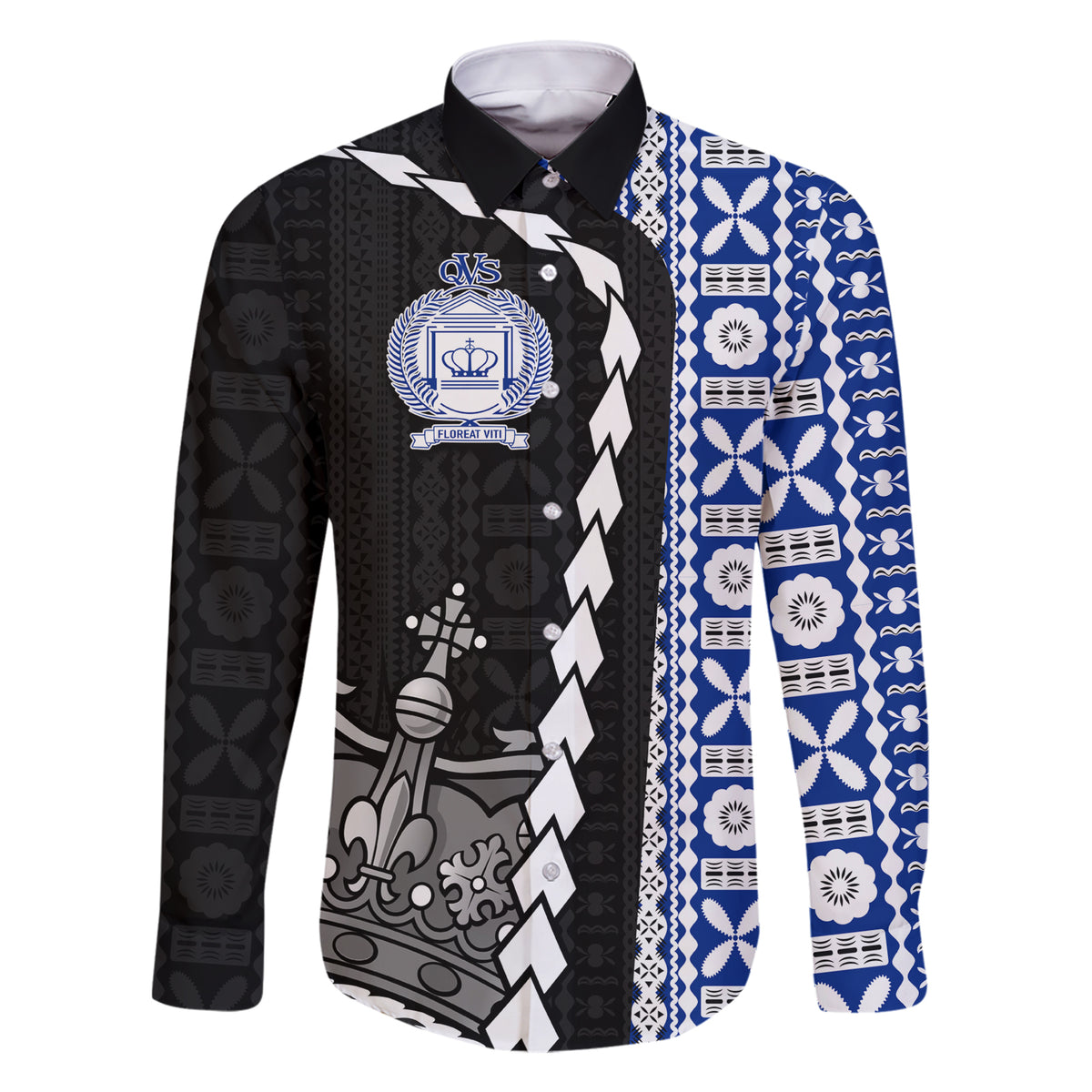 Fiji Queen Victoria School Family Matching Short Sleeve Bodycon Dress and Hawaiian Shirt Tapa and Polynesian Tribal Pattern Half Style LT03 Dad's Shirt - Long Sleeve Black - Polynesian Pride