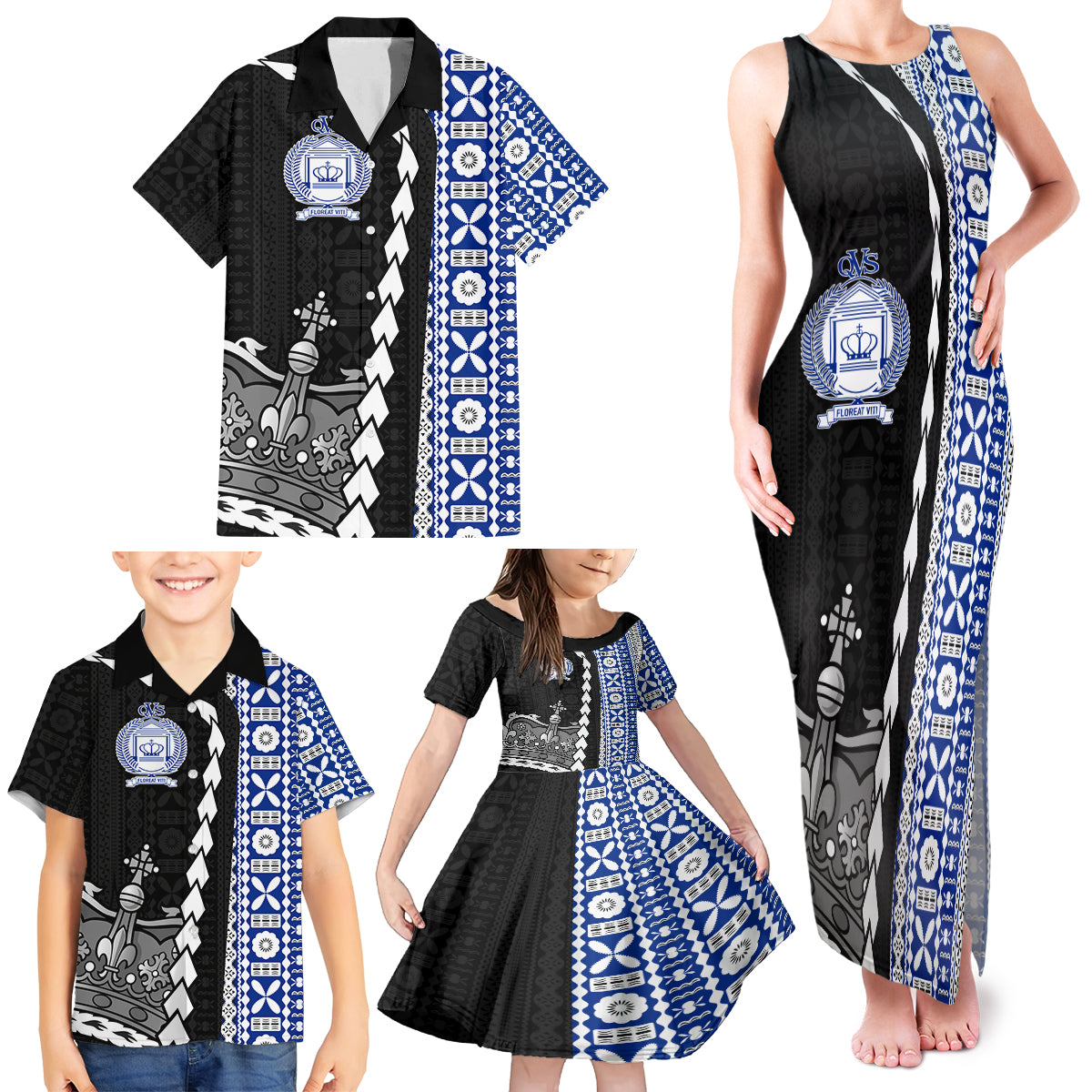 Fiji Queen Victoria School Family Matching Tank Maxi Dress and Hawaiian Shirt Tapa and Polynesian Tribal Pattern Half Style LT03 - Polynesian Pride