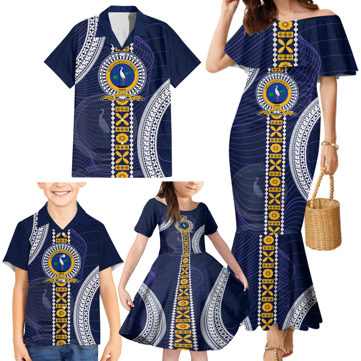 Fiji Ratu Kadavulevu School Family Matching Mermaid Dress and Hawaiian Shirt Tapa and Polynesian Tribal Pattern LT03 - Polynesian Pride