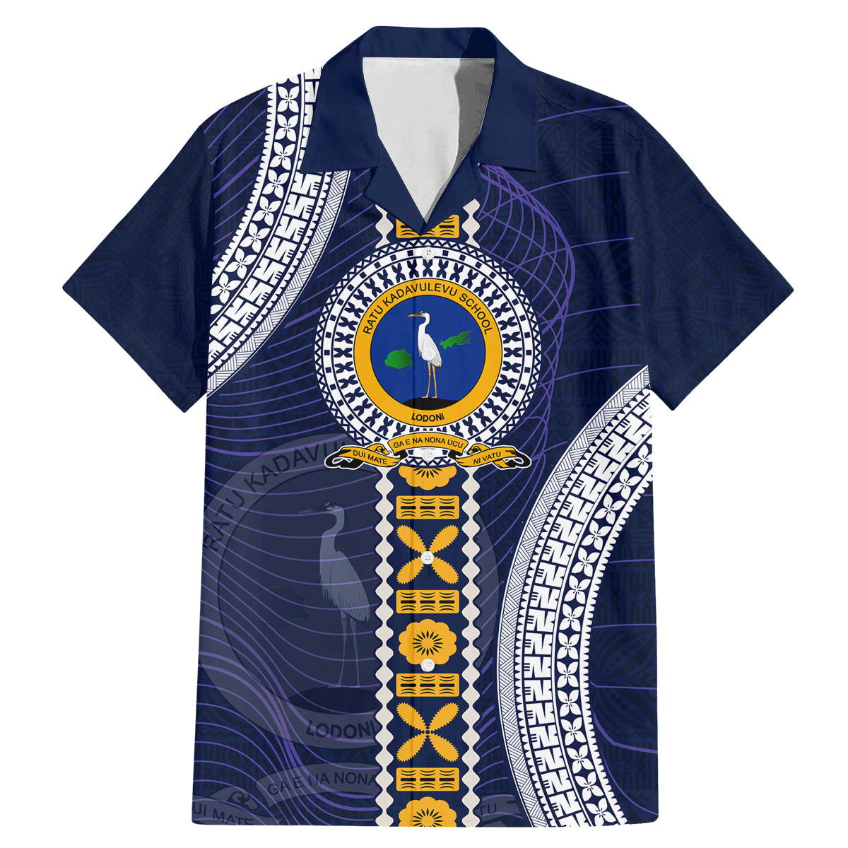 Fiji Ratu Kadavulevu School Family Matching Mermaid Dress and Hawaiian Shirt Tapa and Polynesian Tribal Pattern LT03 Dad's Shirt - Short Sleeve Blue - Polynesian Pride