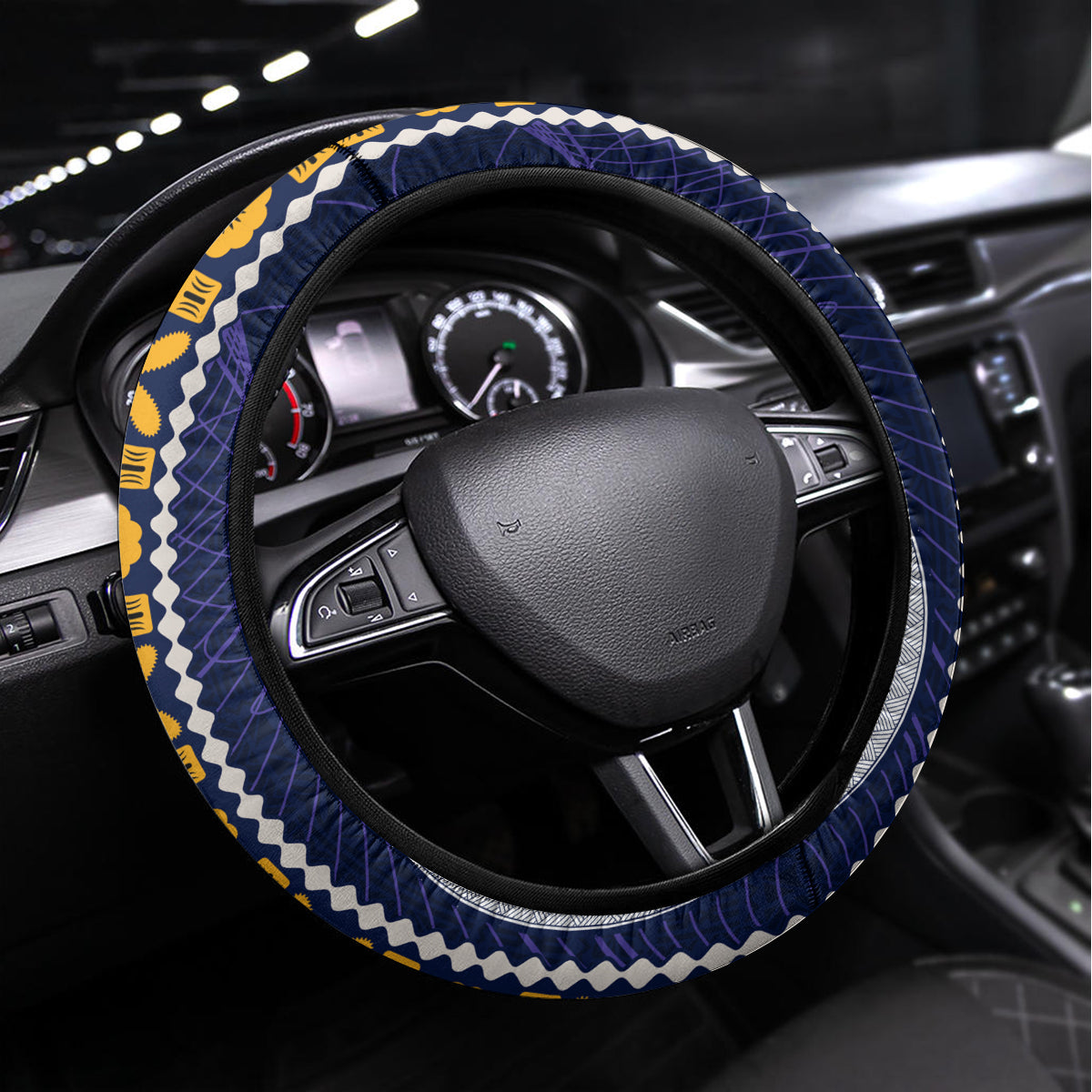 Fiji Ratu Kadavulevu School Steering Wheel Cover Tapa and Polynesian Tribal Pattern LT03 Universal Fit Blue - Polynesian Pride