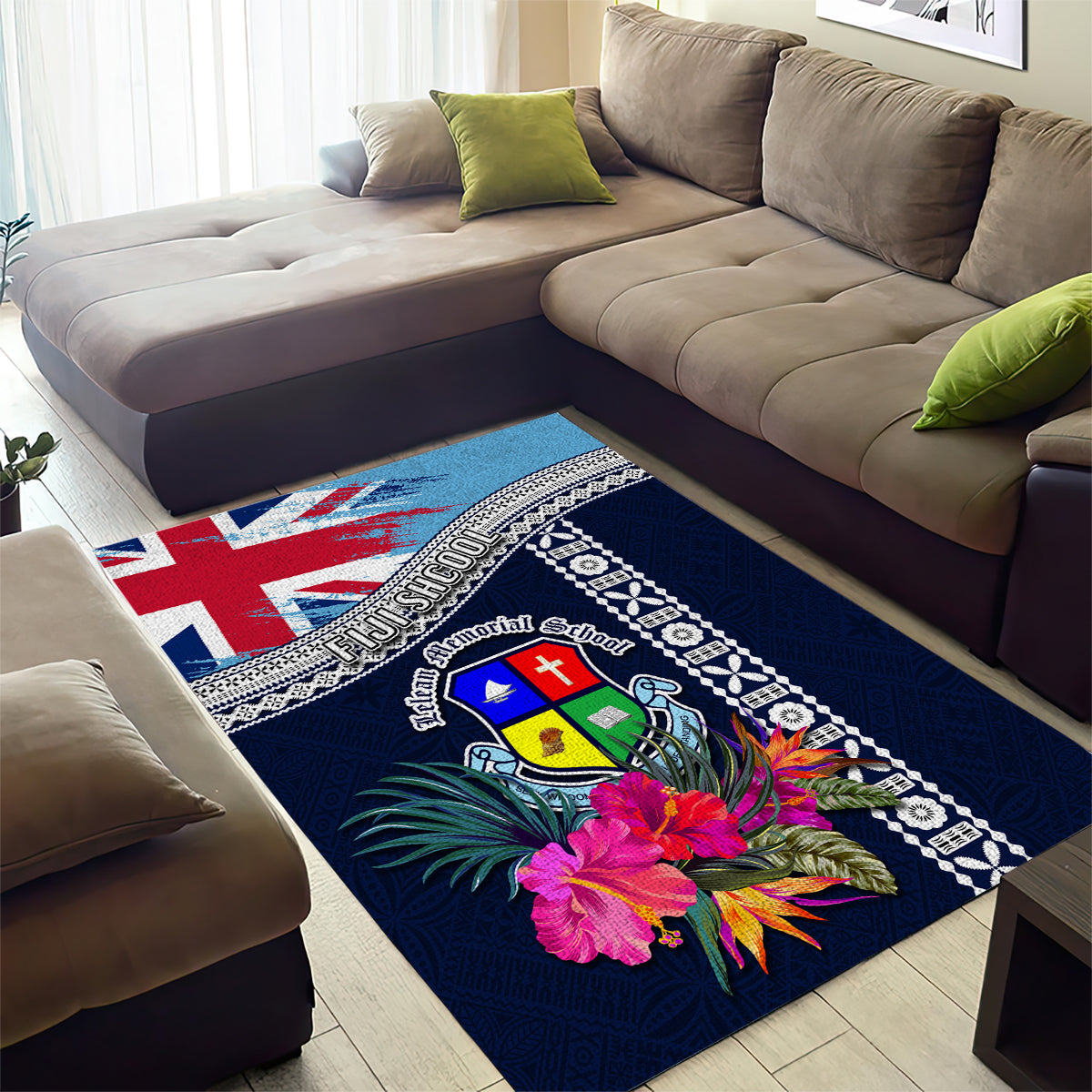 Fiji Lelean Memorial School Area Rug Tapa and Polynesian Tribal Pattern LT03 - Polynesian Pride