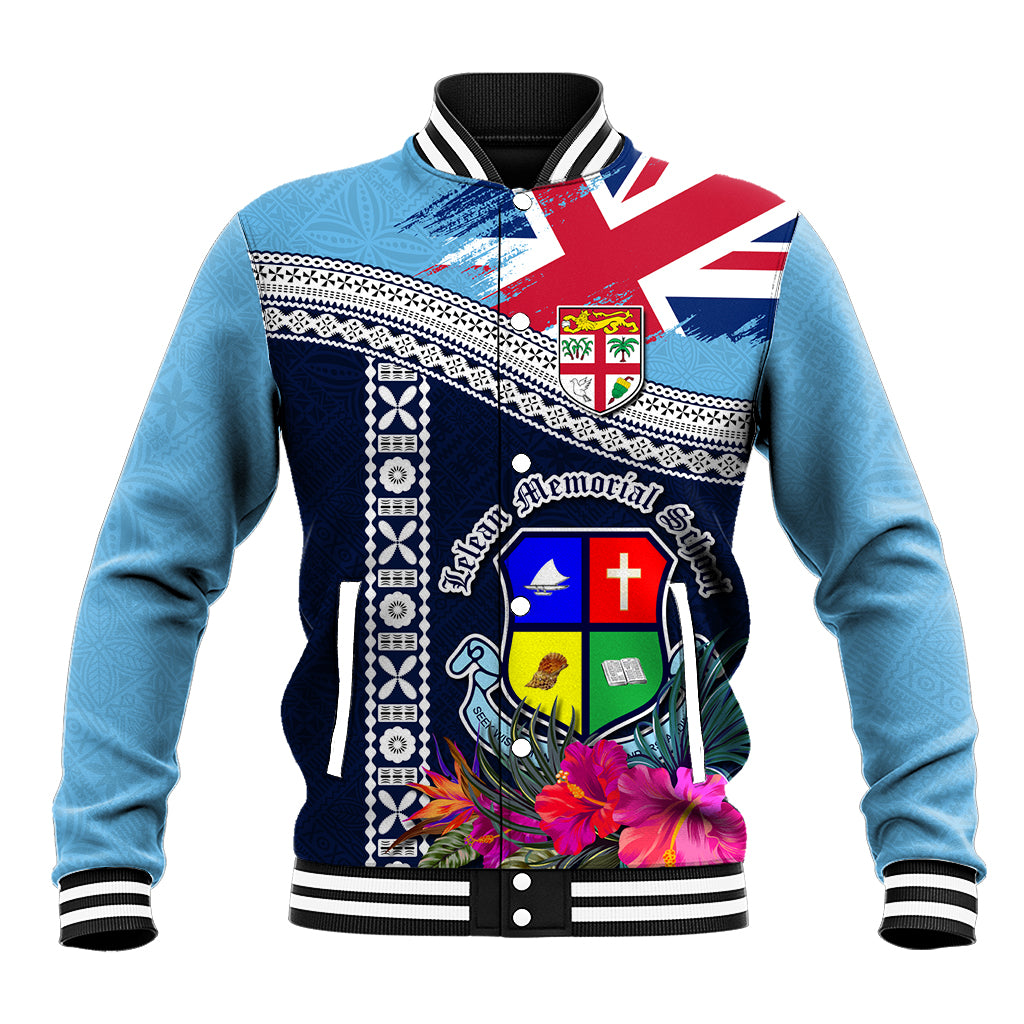 Fiji Lelean Memorial School Baseball Jacket Tapa and Polynesian Tribal Pattern LT03 Unisex Blue - Polynesian Pride
