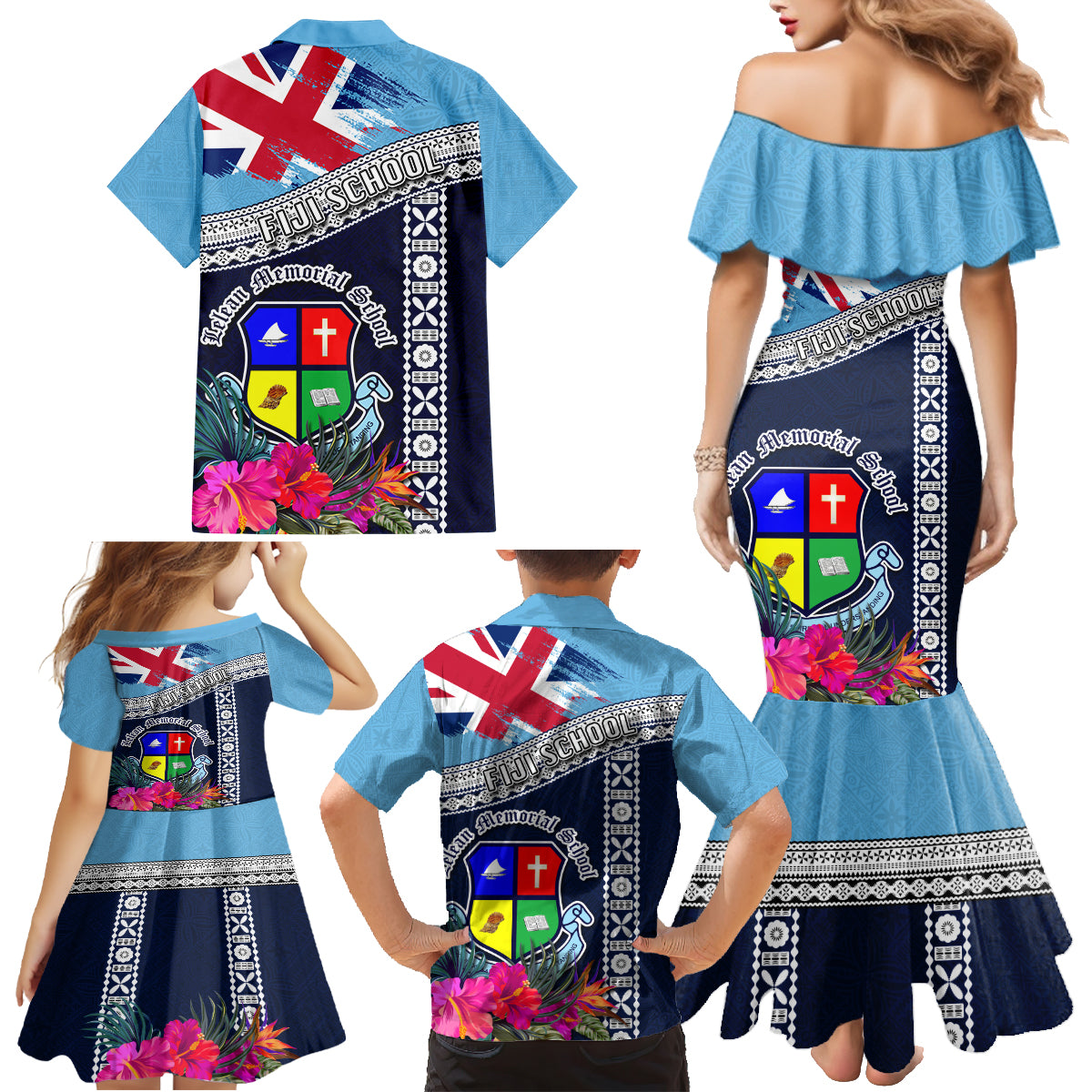 Fiji Lelean Memorial School Family Matching Mermaid Dress and Hawaiian Shirt Tapa and Polynesian Tribal Pattern LT03 - Polynesian Pride