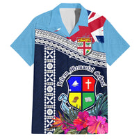 Fiji Lelean Memorial School Family Matching Tank Maxi Dress and Hawaiian Shirt Tapa and Polynesian Tribal Pattern LT03 Dad's Shirt - Short Sleeve Blue - Polynesian Pride