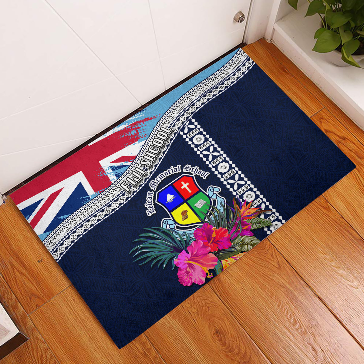 Fiji Lelean Memorial School Rubber Doormat Tapa and Polynesian Tribal Pattern LT03 Blue - Polynesian Pride