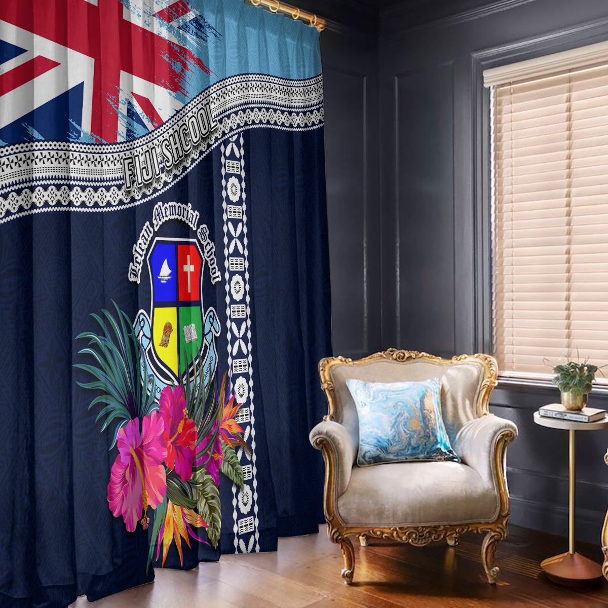 Fiji Lelean Memorial School Window Curtain Tapa and Polynesian Tribal Pattern LT03 - Polynesian Pride