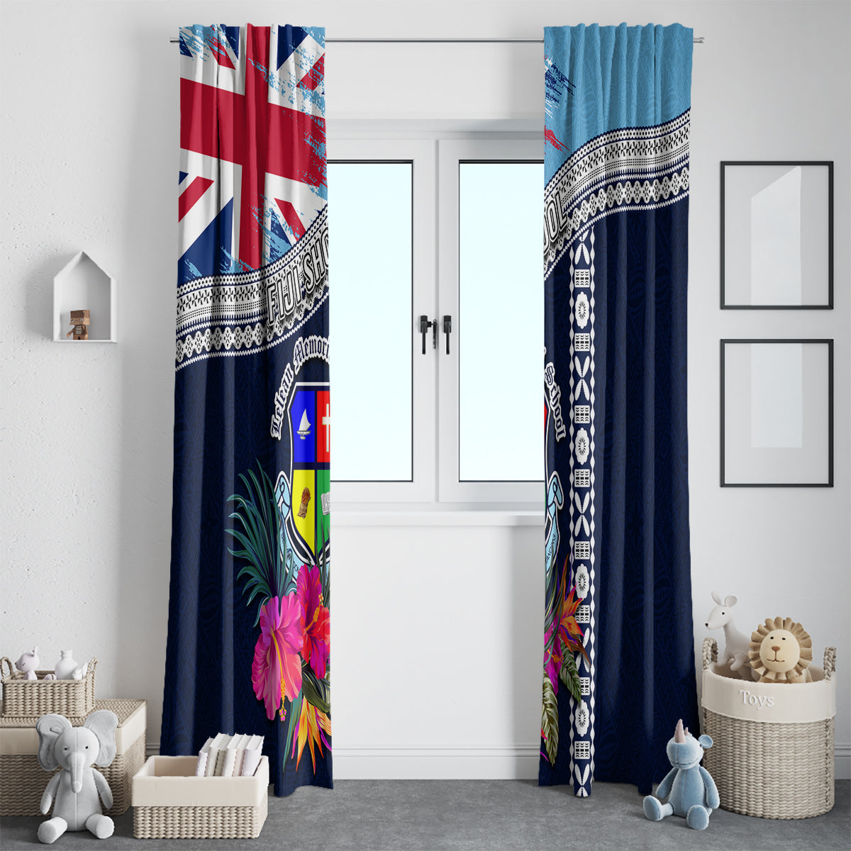 Fiji Lelean Memorial School Window Curtain Tapa and Polynesian Tribal Pattern LT03 - Polynesian Pride