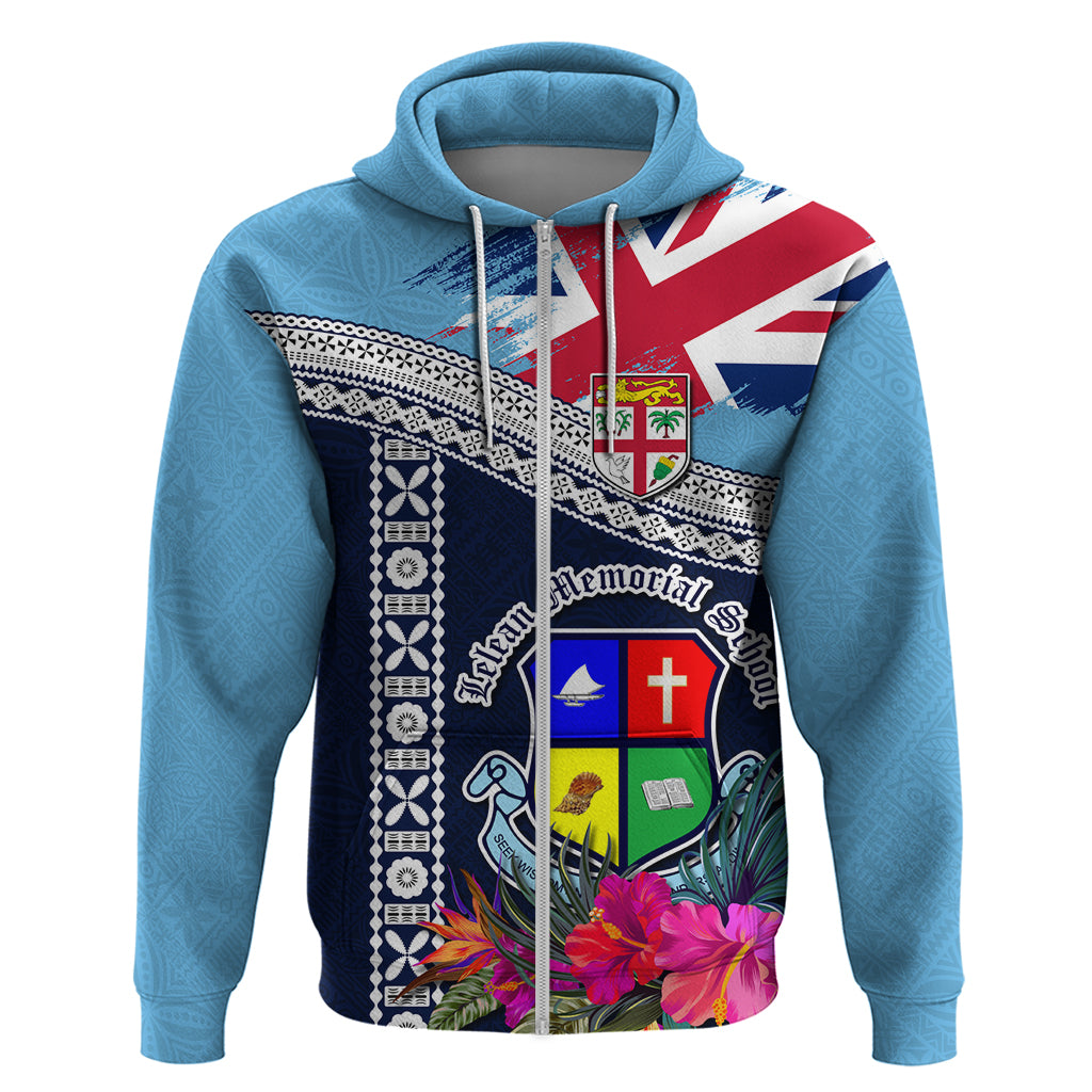 Fiji Lelean Memorial School Zip Hoodie Tapa and Polynesian Tribal Pattern LT03 Zip Hoodie Blue - Polynesian Pride