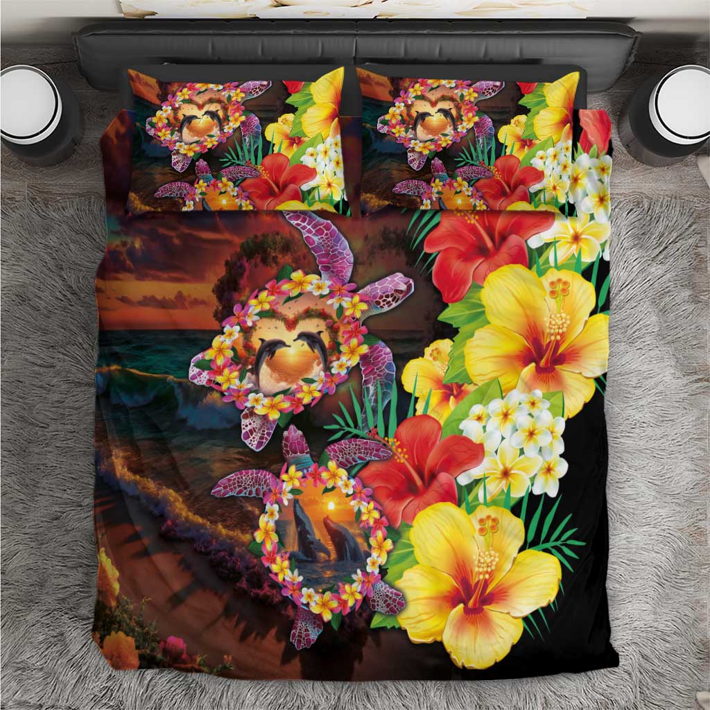 Hawaiian Sea Animals Love Couple Bedding Set Aloha Sunset Symphony