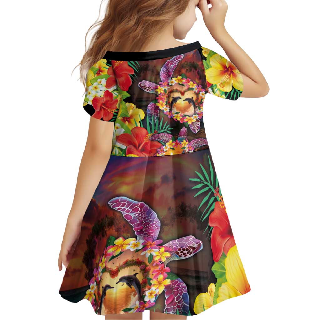 Hawaiian Sea Animals Love Couple Family Matching Off Shoulder Maxi Dress and Hawaiian Shirt Aloha Sunset Symphony