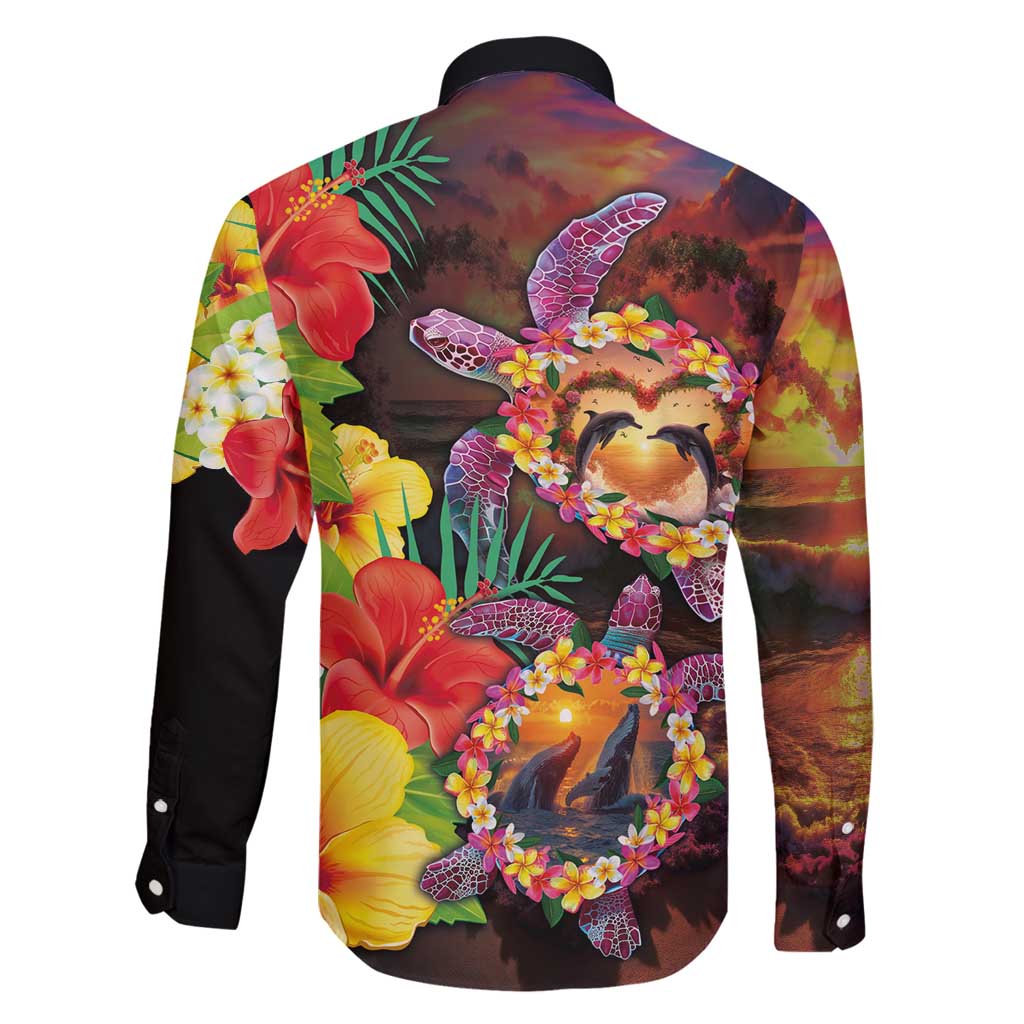 Hawaiian Sea Animals Love Couple Family Matching Tank Maxi Dress and Hawaiian Shirt Aloha Sunset Symphony