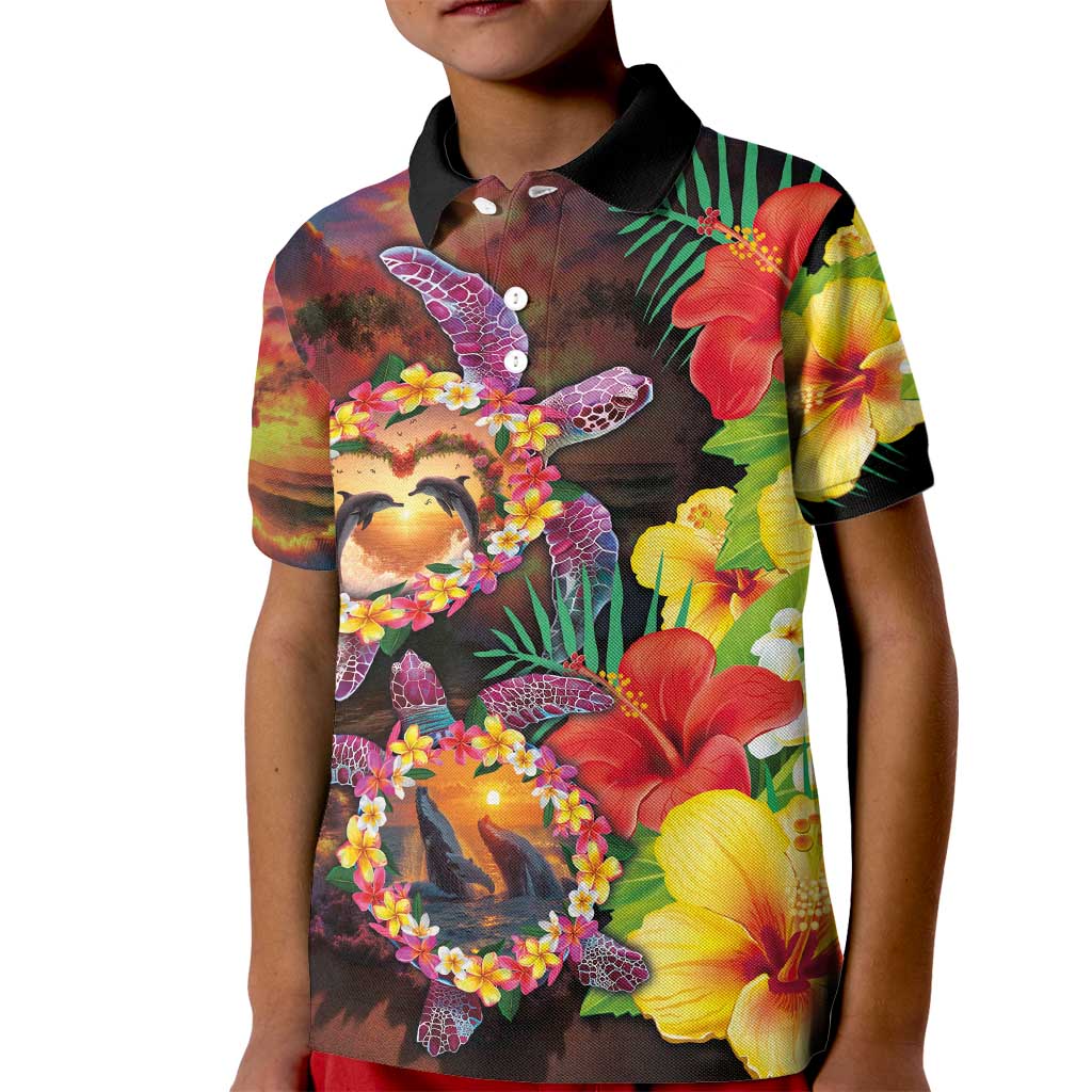 Hawaiian Sea Animals Love Couple Kid Polo Shirt Aloha Sunset Symphony