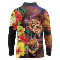 Hawaiian Sea Animals Love Couple Long Sleeve Polo Shirt Aloha Sunset Symphony