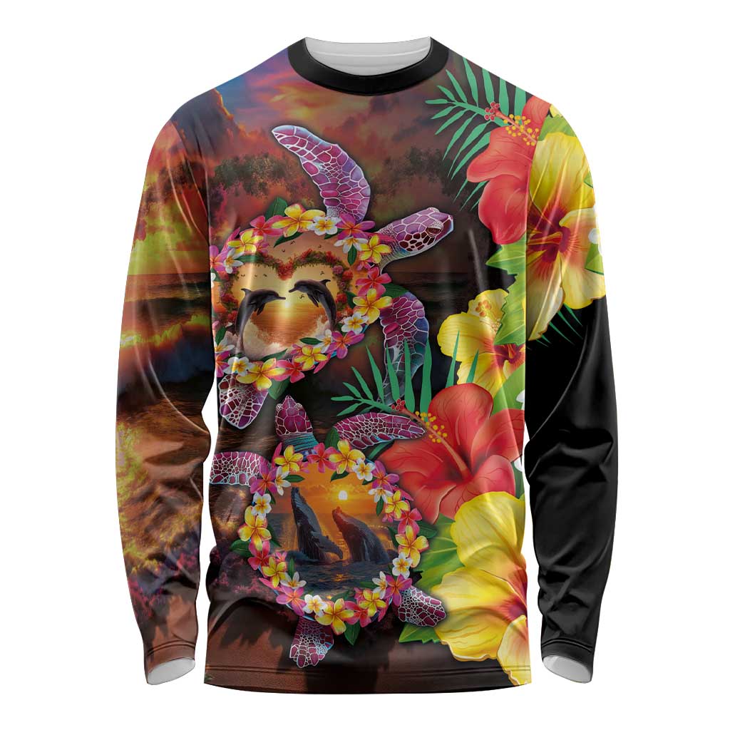 Hawaiian Sea Animals Love Couple Long Sleeve Shirt Aloha Sunset Symphony