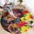 Hawaiian Sea Animals Love Couple Round Carpet Aloha Sunset Symphony