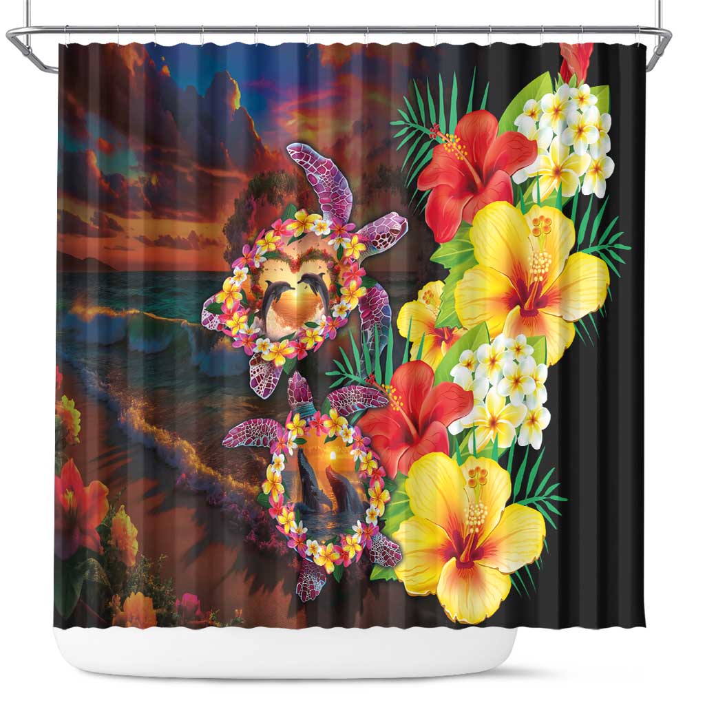 Hawaiian Sea Animals Love Couple Shower Curtain Aloha Sunset Symphony