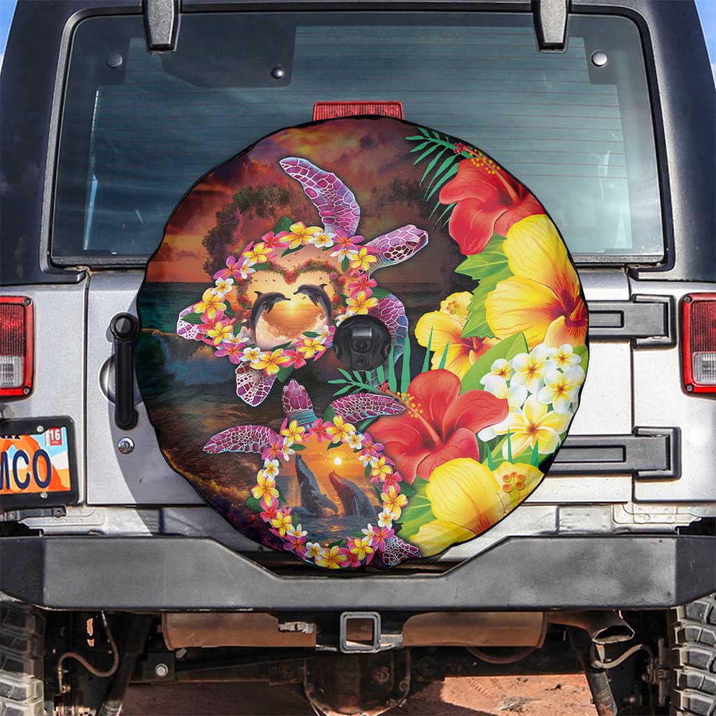 Hawaiian Sea Animals Love Couple Spare Tire Cover Aloha Sunset Symphony