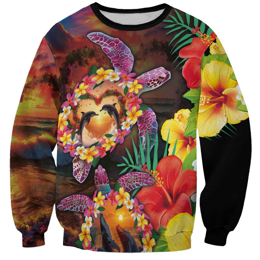 Hawaiian Sea Animals Love Couple Sweatshirt Aloha Sunset Symphony