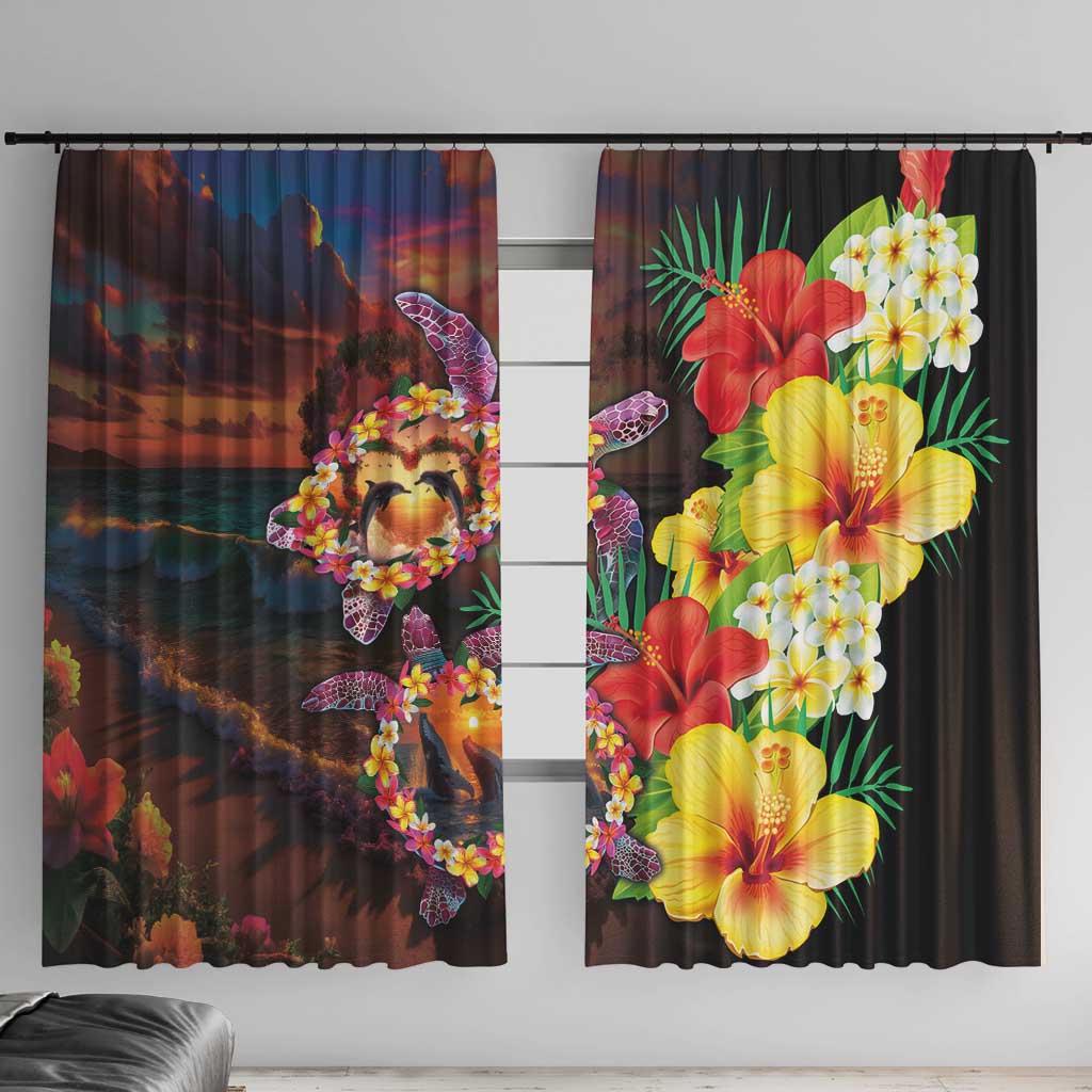 Hawaiian Sea Animals Love Couple Window Curtain Aloha Sunset Symphony