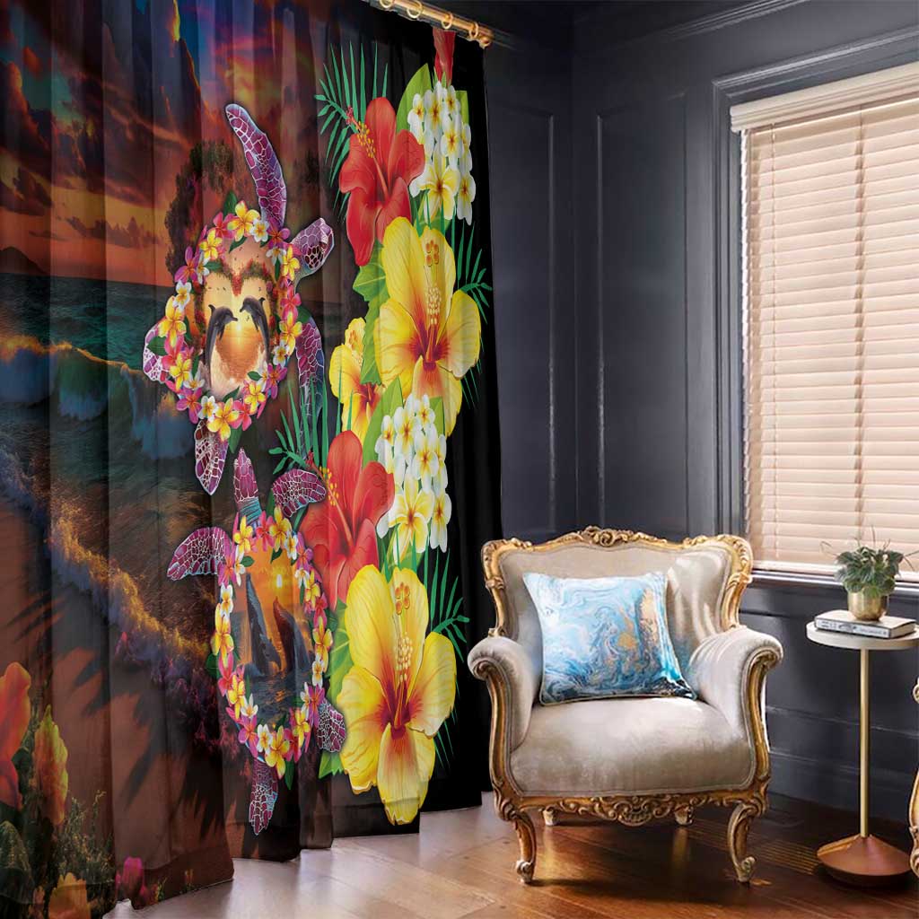 Hawaiian Sea Animals Love Couple Window Curtain Aloha Sunset Symphony