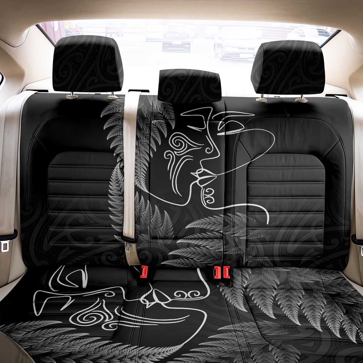 New Zealand Valentine's Day Back Car Seat Cover Silver Fern and Line Art Love Couple