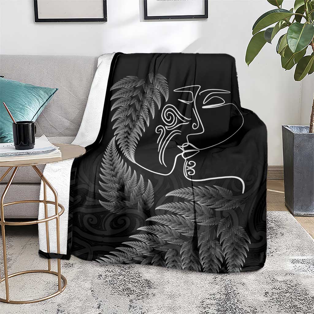 New Zealand Valentine's Day Blanket Silver Fern and Line Art Love Couple