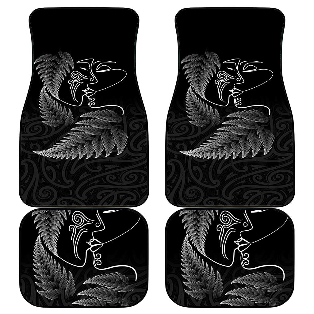 New Zealand Valentine's Day Car Mats Silver Fern and Line Art Love Couple