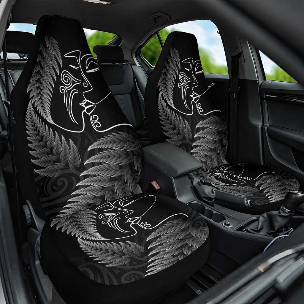 New Zealand Valentine's Day Car Seat Cover Silver Fern and Line Art Love Couple LT03 One Size Black - Polynesian Pride