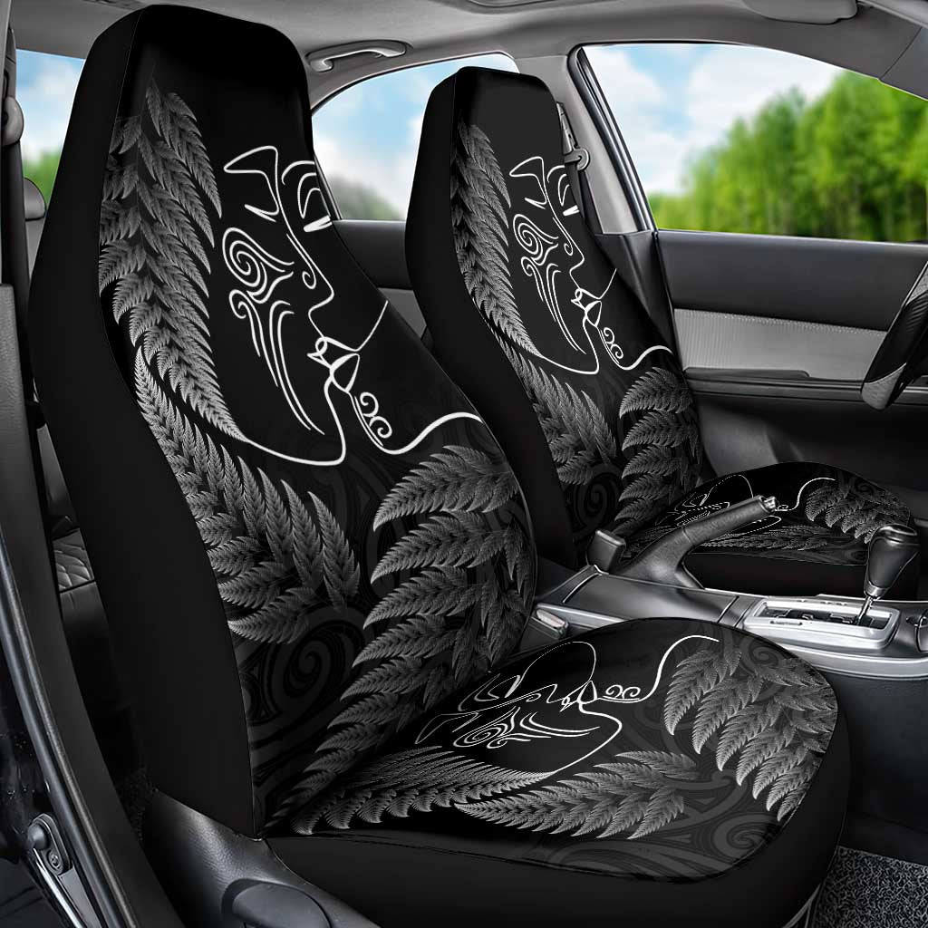 New Zealand Valentine's Day Car Seat Cover Silver Fern and Line Art Love Couple LT03 - Polynesian Pride