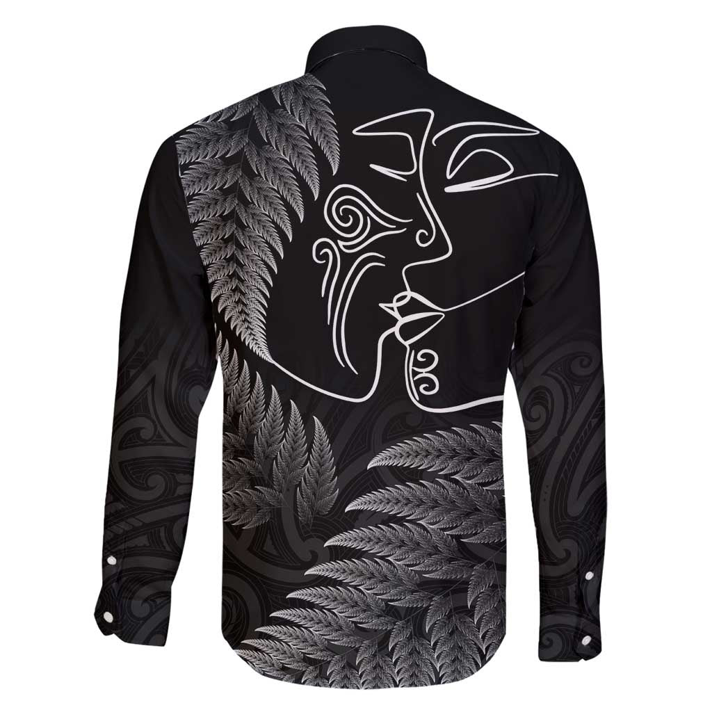 New Zealand Valentine's Day Family Matching Long Sleeve Bodycon Dress and Hawaiian Shirt Silver Fern and Line Art Love Couple LT03 - Polynesian Pride