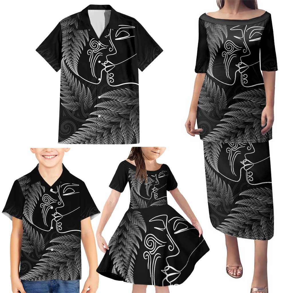 New Zealand Valentine's Day Family Matching Puletasi and Hawaiian Shirt Silver Fern and Line Art Love Couple LT03 - Polynesian Pride