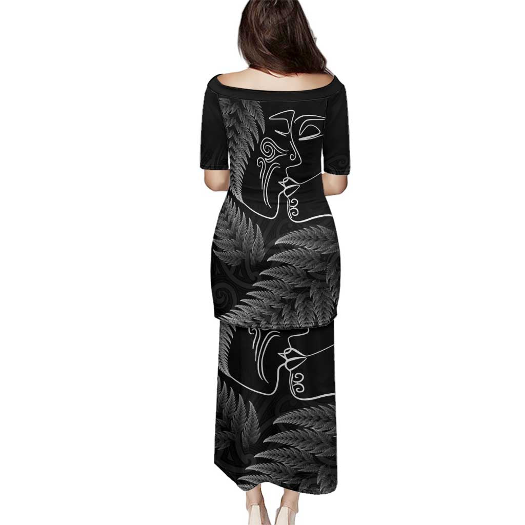 New Zealand Valentine's Day Family Matching Puletasi and Hawaiian Shirt Silver Fern and Line Art Love Couple LT03 - Polynesian Pride