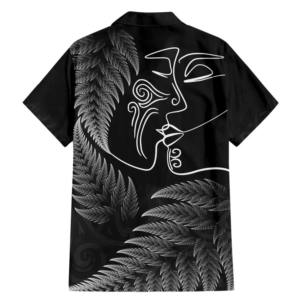 New Zealand Valentine's Day Family Matching Short Sleeve Bodycon Dress and Hawaiian Shirt Silver Fern and Line Art Love Couple LT03 - Polynesian Pride