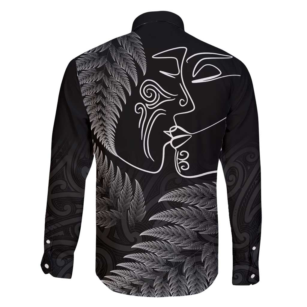 New Zealand Valentine's Day Family Matching Short Sleeve Bodycon Dress and Hawaiian Shirt Silver Fern and Line Art Love Couple LT03 - Polynesian Pride