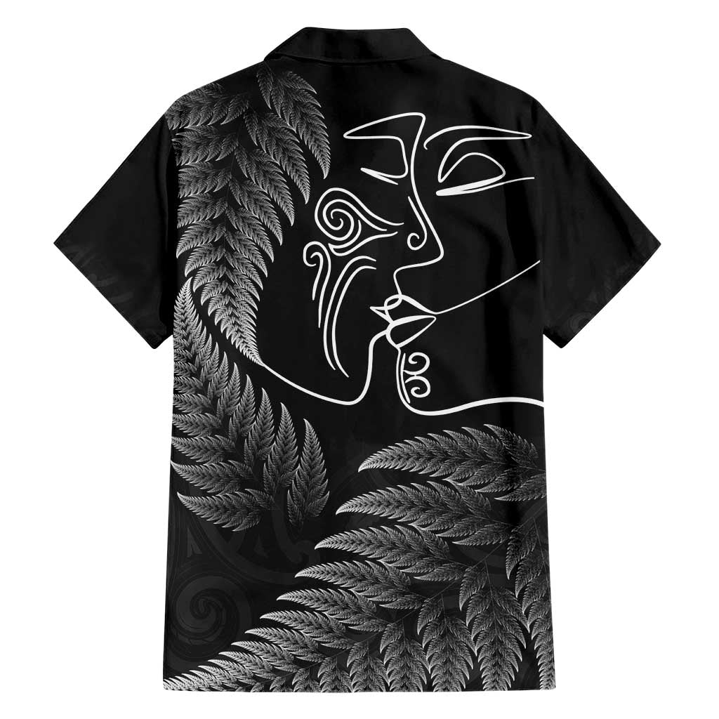 New Zealand Valentine's Day Hawaiian Shirt Silver Fern and Line Art Love Couple