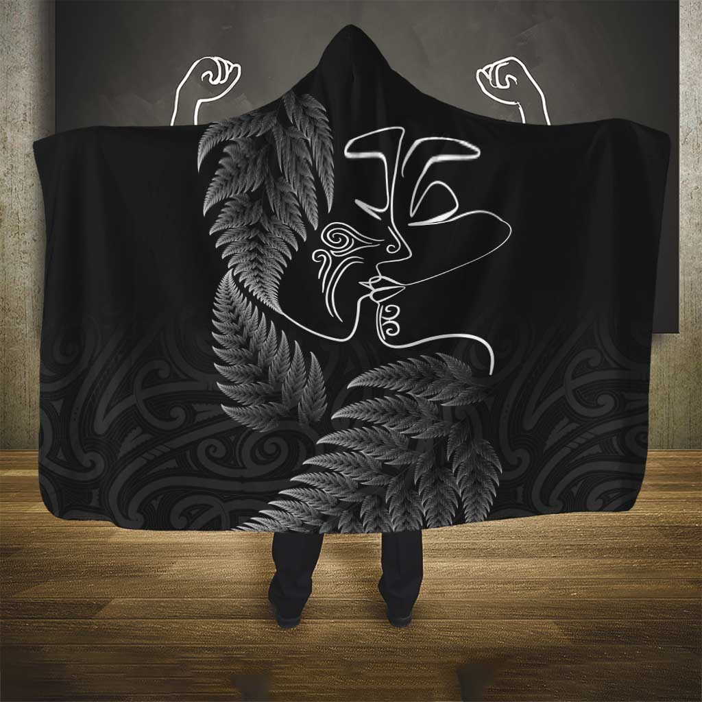 New Zealand Valentine's Day Hooded Blanket Silver Fern and Line Art Love Couple