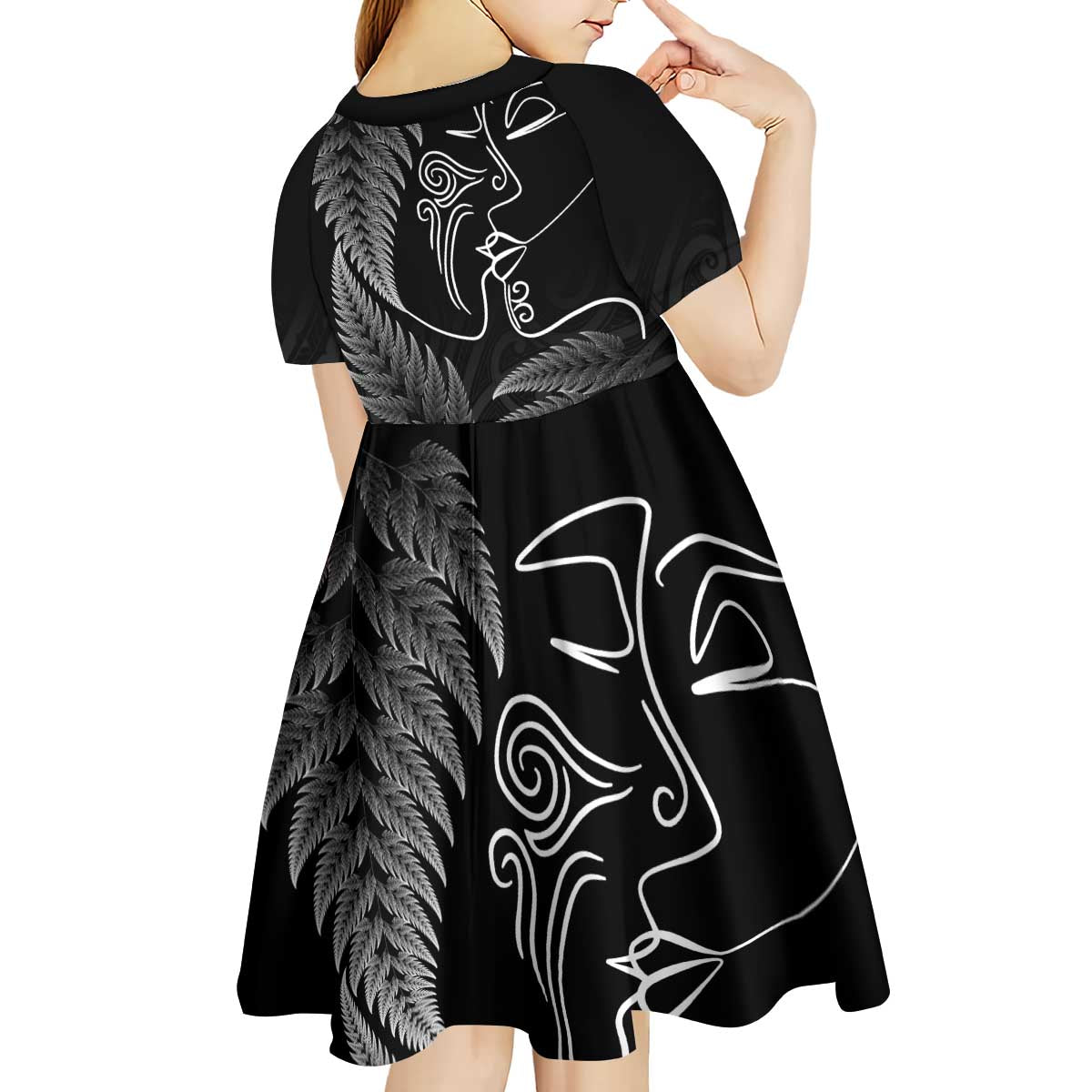 New Zealand Valentine's Day Kid Short Sleeve Dress Silver Fern and Line Art Love Couple LT03 - Polynesian Pride