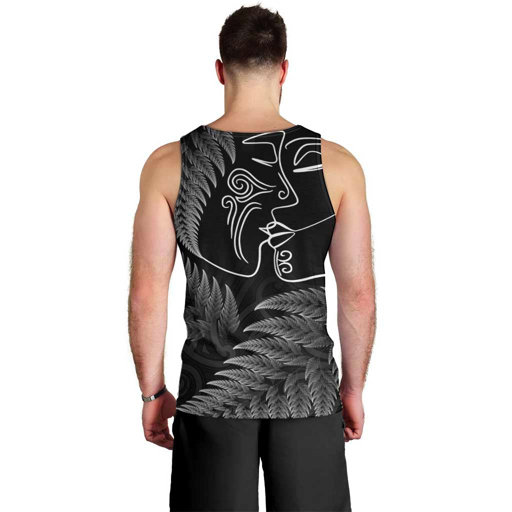 New Zealand Valentine's Day Men Tank Top Silver Fern and Line Art Love Couple