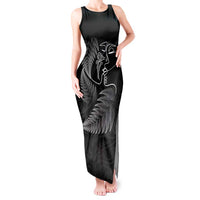 New Zealand Valentine's Day Tank Maxi Dress Silver Fern and Line Art Love Couple LT03 Women Black - Polynesian Pride