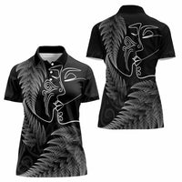 New Zealand Valentine's Day Women Polo Shirt Silver Fern and Line Art Love Couple
