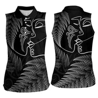 New Zealand Valentine's Day Women Sleeveless Polo Shirt Silver Fern and Line Art Love Couple LT03 - Polynesian Pride