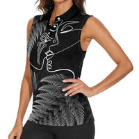 New Zealand Valentine's Day Women Sleeveless Polo Shirt Silver Fern and Line Art Love Couple LT03 - Polynesian Pride