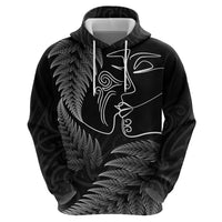 New Zealand Valentine's Day Zip Hoodie Silver Fern and Line Art Love Couple LT03 - Polynesian Pride