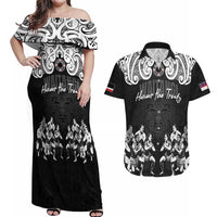 Aotearoa Waitangi Day - Toitu Te Tiriti Couples Matching Off Shoulder Maxi Dress and Hawaiian Shirt New Zealand Honour the Treaty