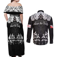 Aotearoa Waitangi Day - Toitu Te Tiriti Couples Matching Off Shoulder Maxi Dress and Long Sleeve Button Shirt New Zealand Honour the Treaty
