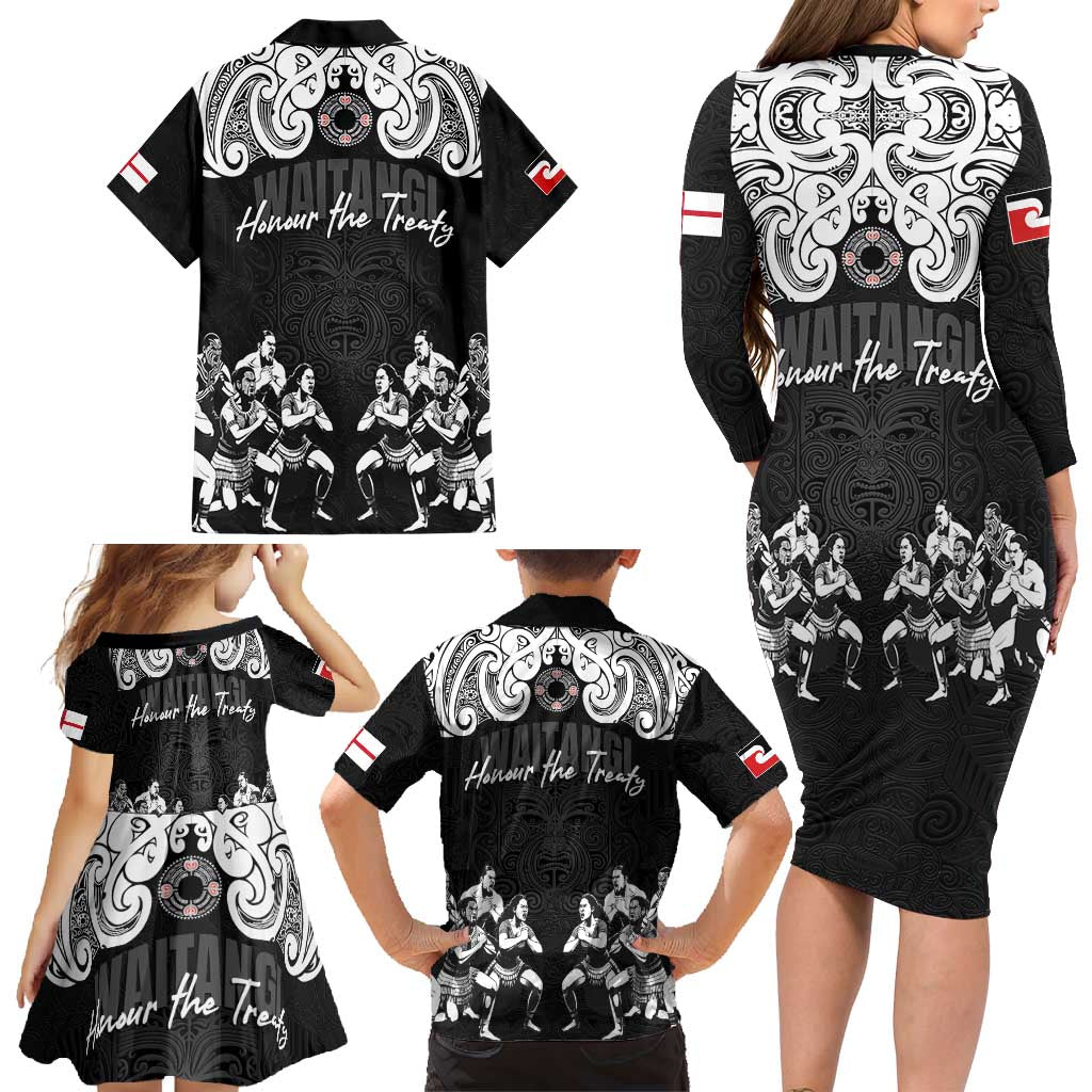 Aotearoa Waitangi Day - Toitu Te Tiriti Family Matching Long Sleeve Bodycon Dress and Hawaiian Shirt New Zealand Honour the Treaty LT03 - Polynesian Pride